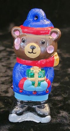 Bear with Present Ornament - Blue